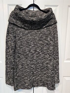 Mango Black/Cream Cotton Blend Cowl Neck Tunic Sweater Size S (fits oversized)